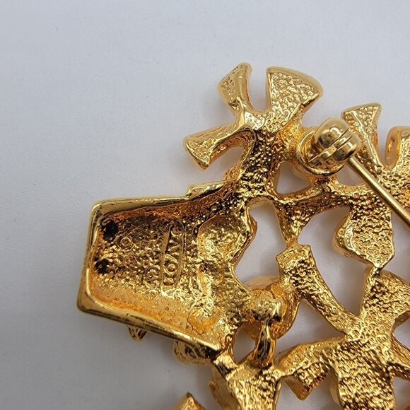 Vintage Gold Tone AB Rhinestone Bow Christmas Tree Signed Avon Brooch Pin - Picture 4 of 4